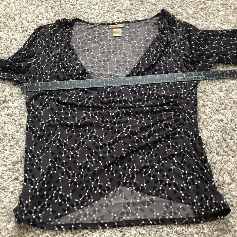Miss Tina by Tina Knowles Women Colorful Long Sleeve Blouse Deep V Neck Top 2XL